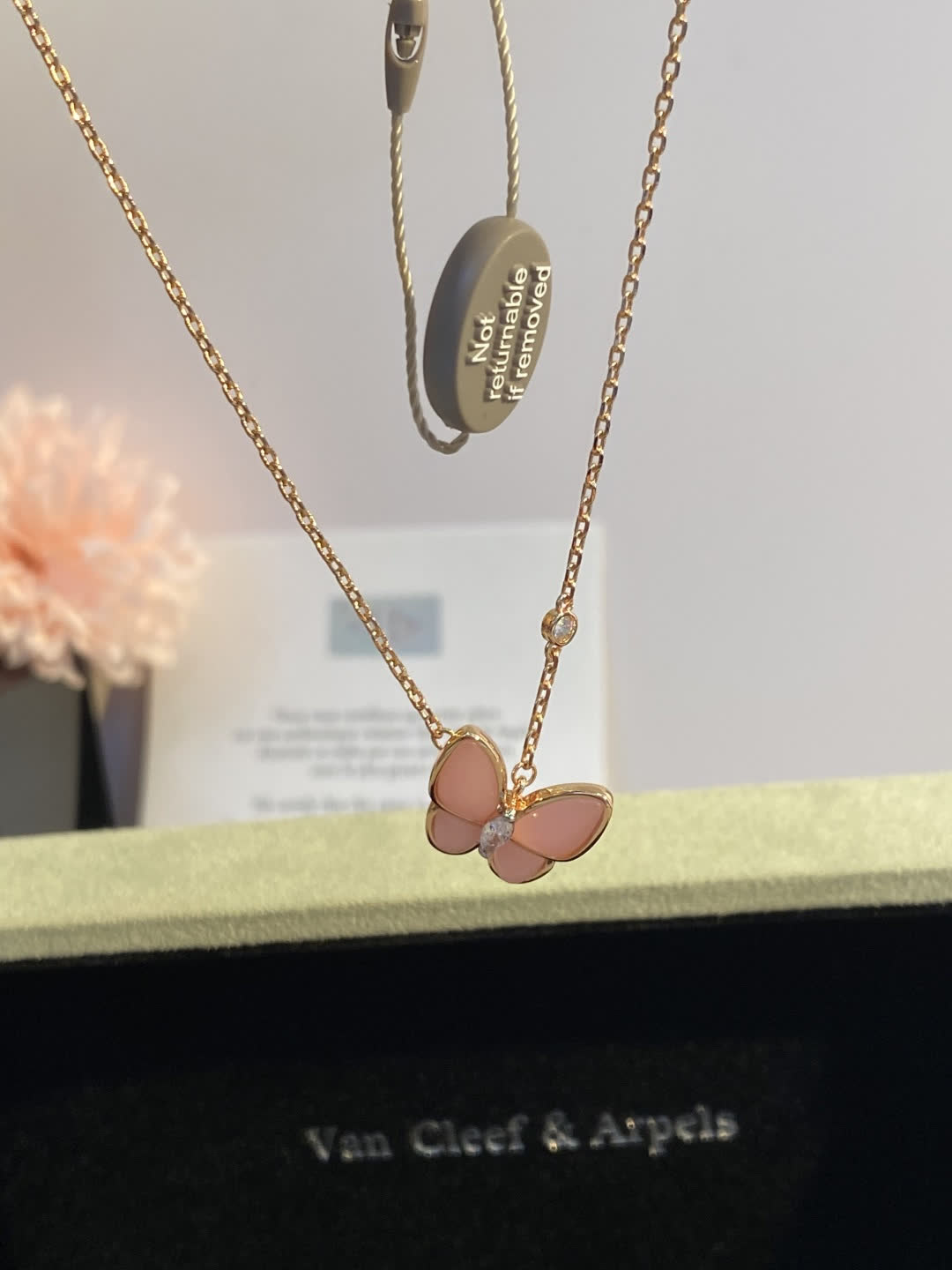 Van Cleef & Arpels Alhambra Butterfly Enamel Gold Pendant Necklace